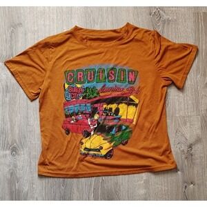Shein Cruisin American Style Burger City Graphic‎ Orange Tee T-Shirt Size L